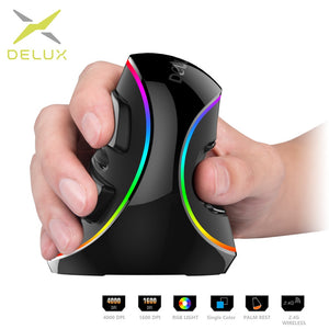 Delux M618 PLUS Ergonomie Vertikale Gaming-Maus 6 Tasten 4000 DPI RGB Kabelgebundene / drahtlose rechte Mäuse für PC-Laptop-Computer